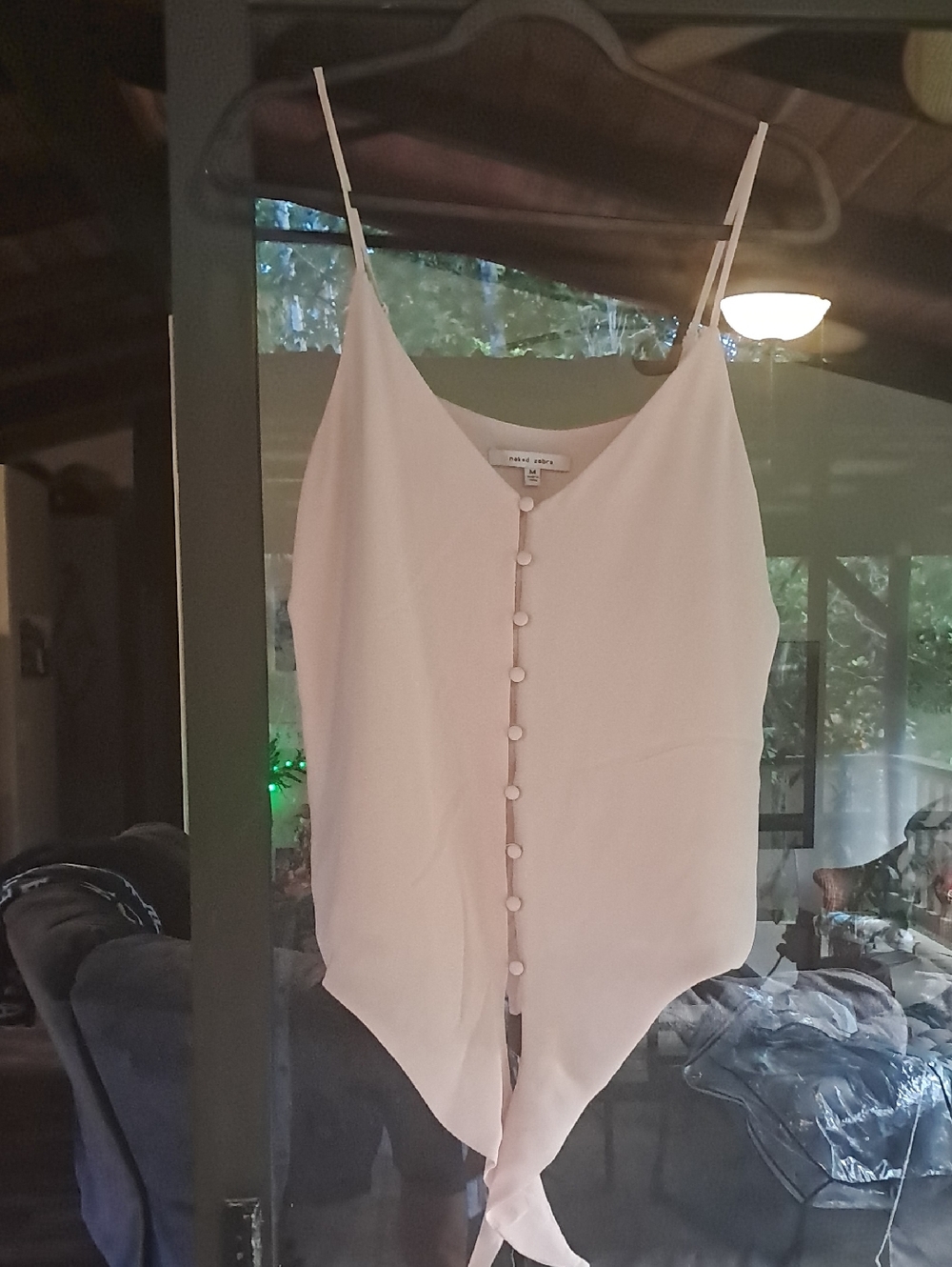 Naked Zebra Light Pink Button-Front Tie Hem Cami